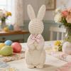 Rattan Effect Resin Easter Bunny Figurine Wicker Rabbit Statue with Bow for Spring Table Centerpiece Indoor Outdoor Patio Yard Farmhouse Home Decor