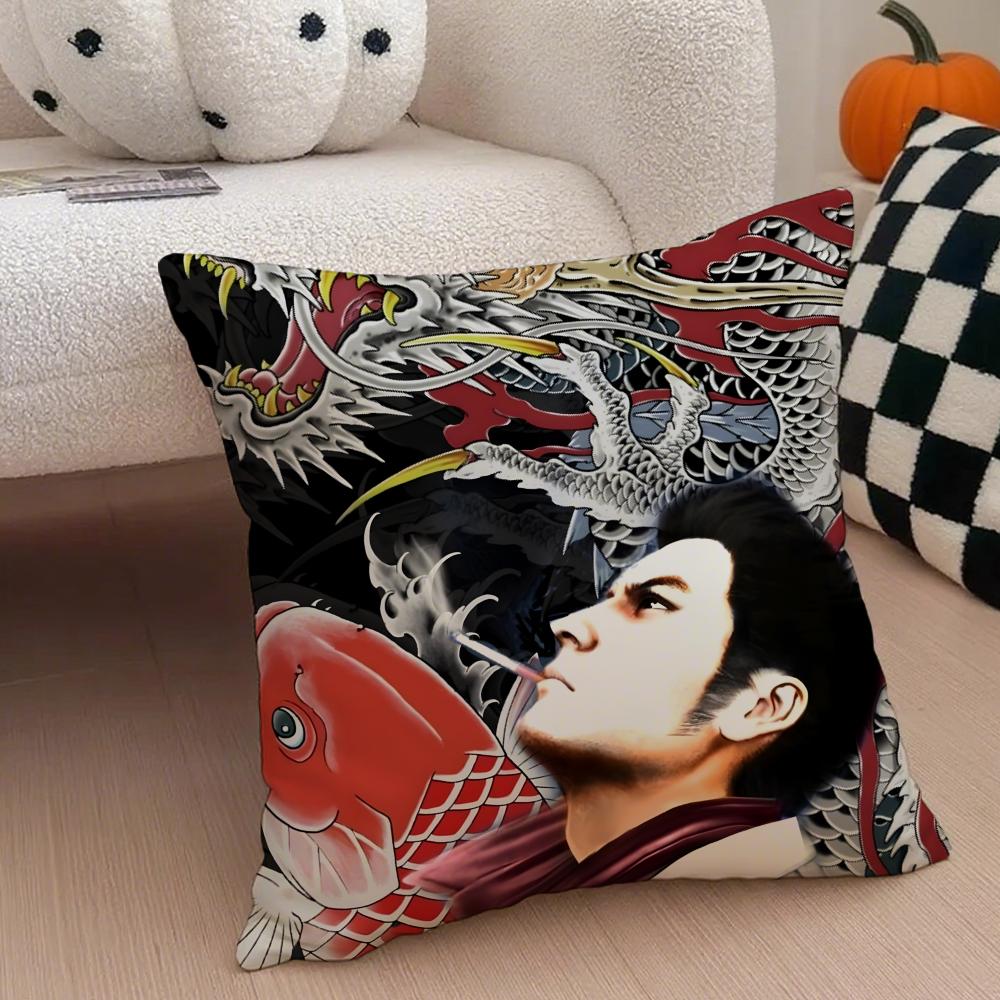 game action akuza LLike a DDragon Cushion Cover Throw Pillow Cover Hidden Button Durable Polyester Chair Cushion