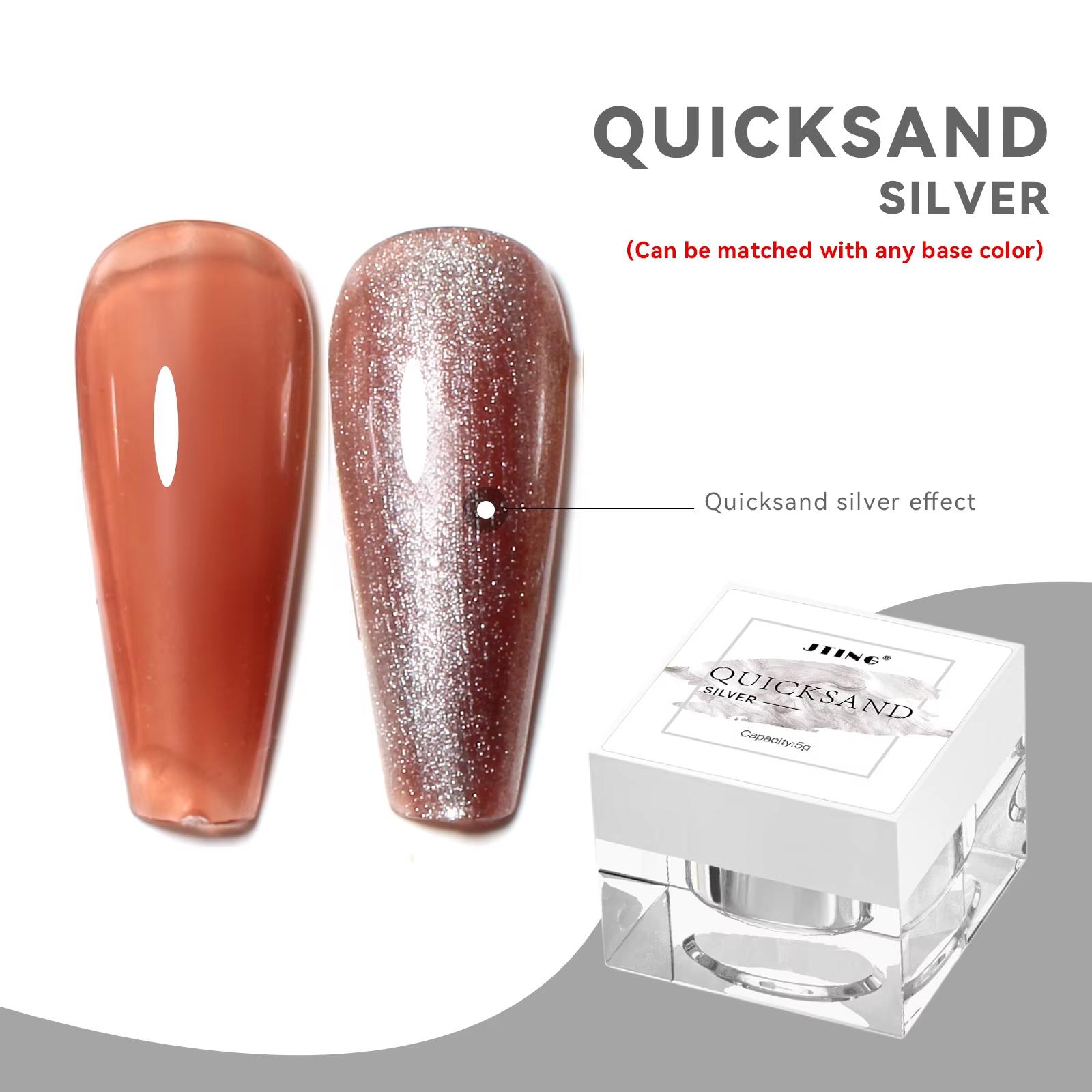 

JTING high pigment super shiny quicksand sliver and gold nail art gel polish 2colors can be matched with any base color oem