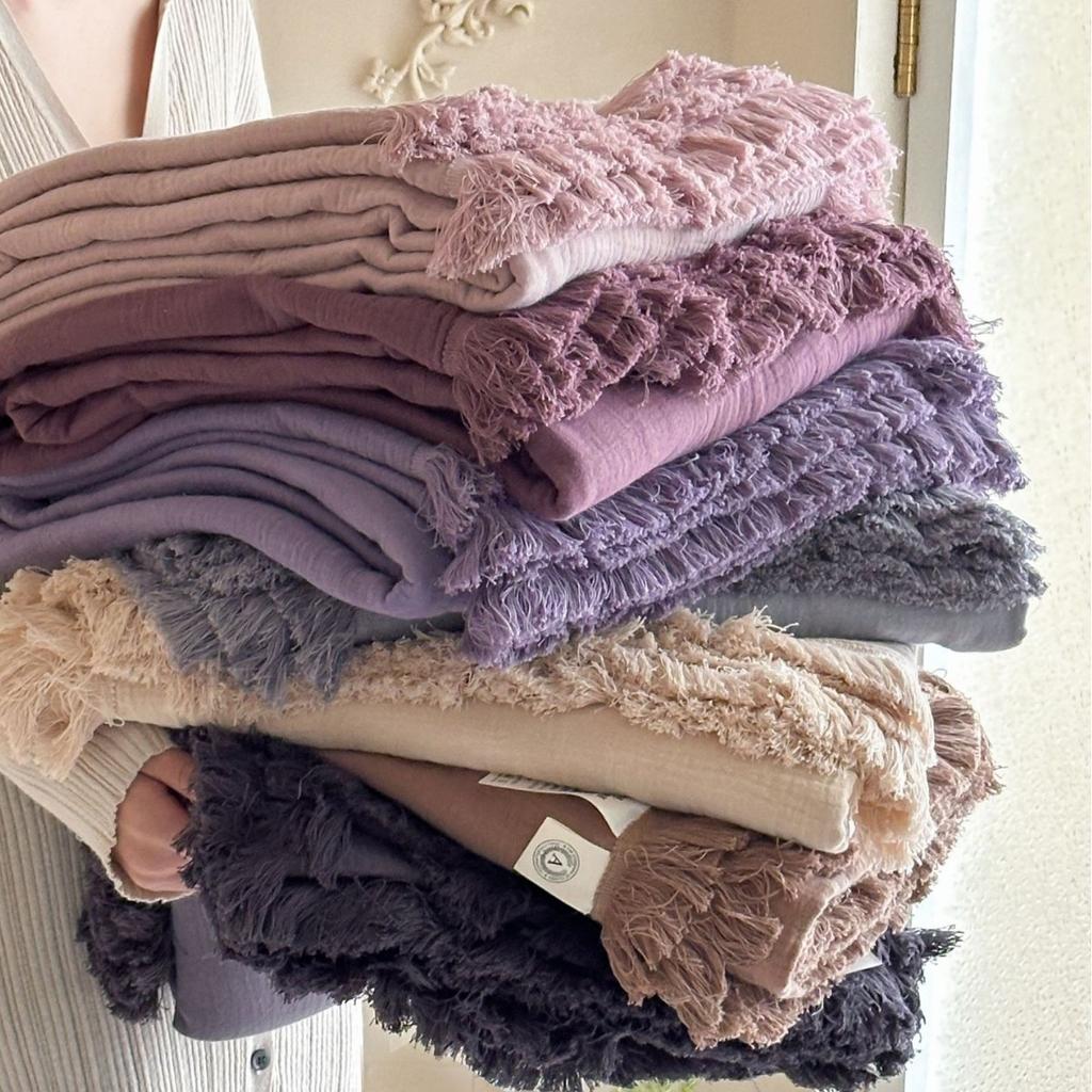 New Cotton Blanket Four-Layer Yarn Tassel Multi-Functional Blanket Solid Color Soft Comfortable Skin-Friendly For Napping