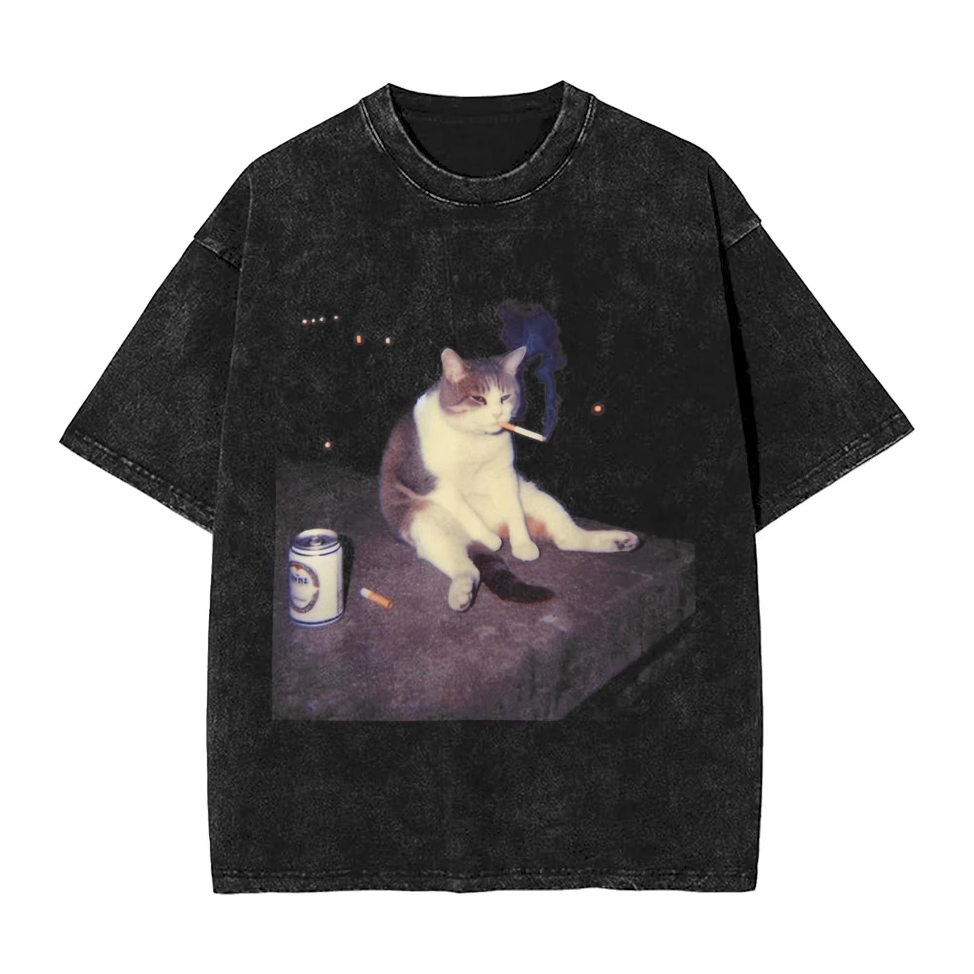 

Cigarette Kitten Funny Smoking Cat Meme Menwomen Tshirts Cotton Crazy Oversized TShirt Vintage Hip Hop Streetwear Short Sleeve M