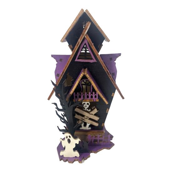 3D Wooden Puzzle Kit DIY Wooden Puzzle Haunted House Model Light-up Halloween