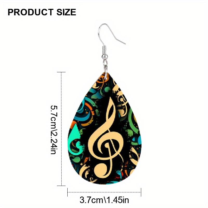 Classical Elegant Music Note Pattern PU Leather Earrings Women's Fashion Drop Dangle Earrings Double-sided Print Lightweight  Earrings