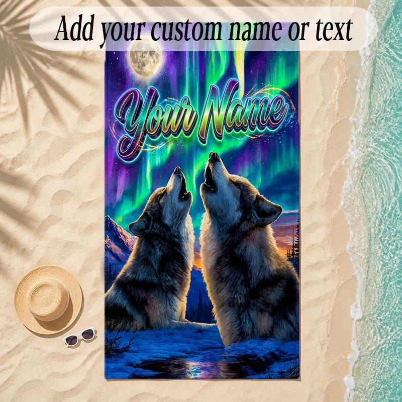 Fox Theme Soft Beach Towel Personalized Custom Name Text Towel Portable for Beach Pool Travel
