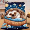 1PC Sleepy Hedgehog Dreams Flannel Blanket Gift, Suitable for Both Men And Women, Soft Ideal for Beds And Sofa, Birthday Or Christmas Gift