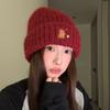 Cute bear embroidered knitted hat women's autumn and winter thickened thermal ear protection hat showing face small cold hat wool hat