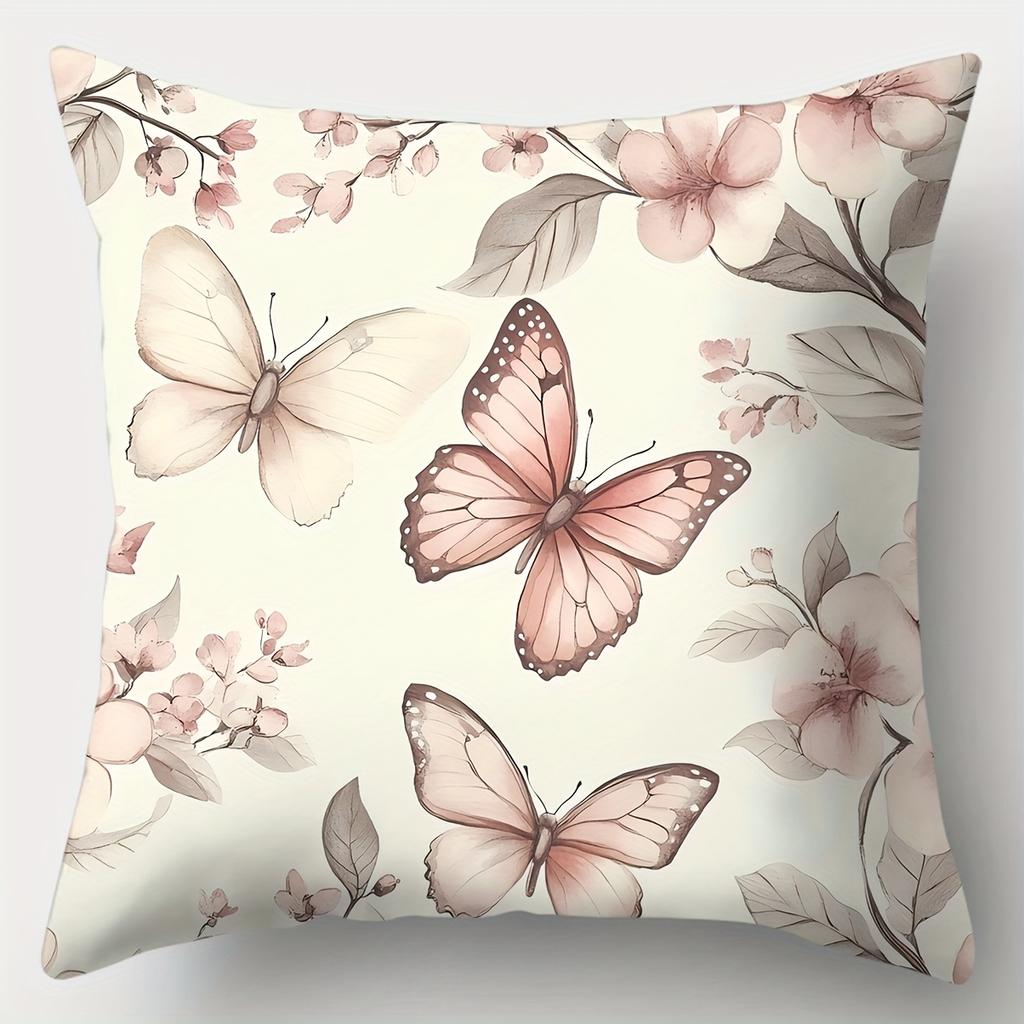 4pcs set, sofa cushion cover, fresh butterfly pillowcase, 17.7 inches * 17.7 inches, single-sided printing, home decoration, sof