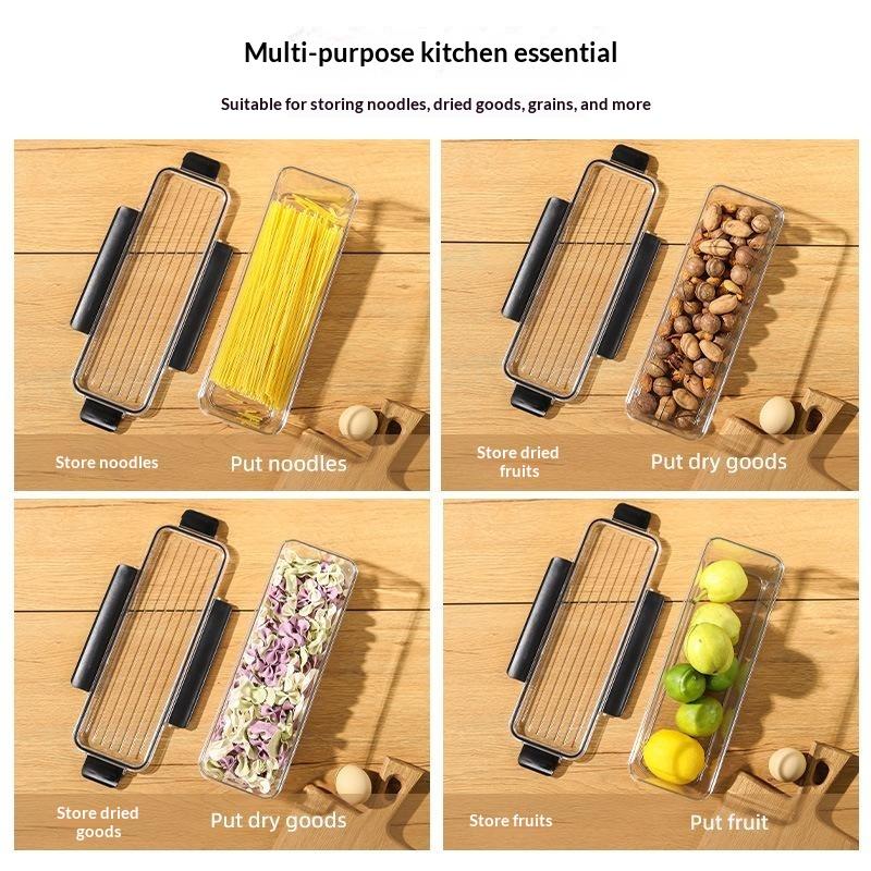 1/2Pcs Clear Airtight Noodle Storage Box With Snap Lock Lid Stackable Food Container For Pasta, Grains & Dry Goods