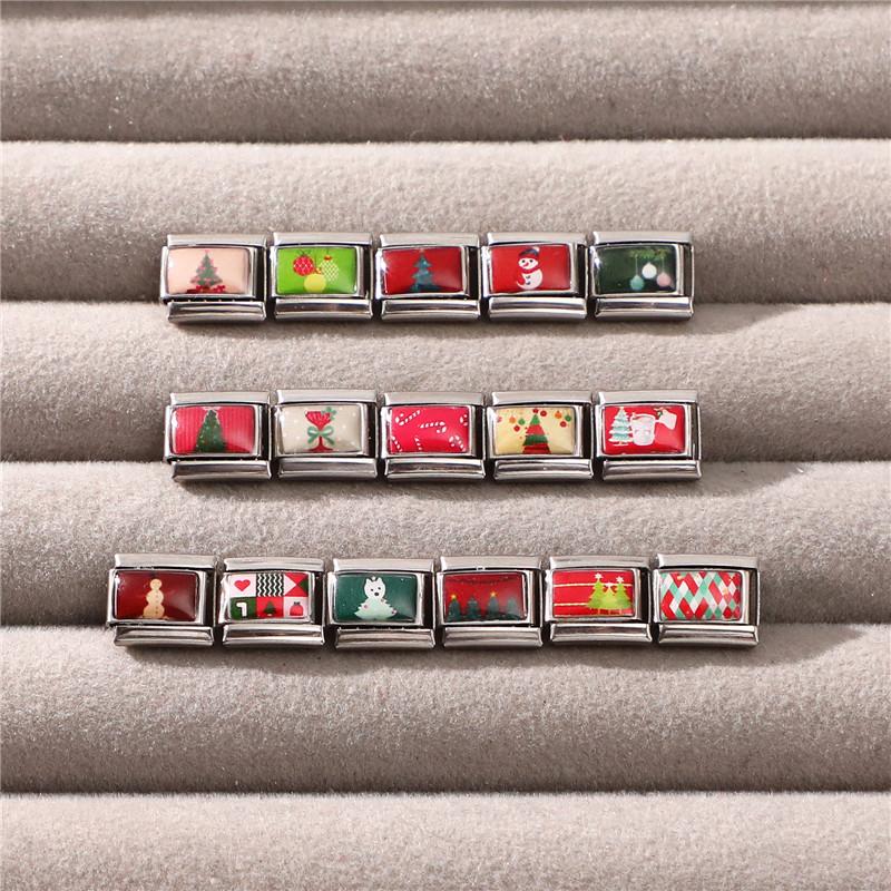 Cute Snowman Dog Santa Claus Snowflake Christmas Tree Italian Charm Links Fit 9MM Stainless Steel Bracelet Women Men DIY Making