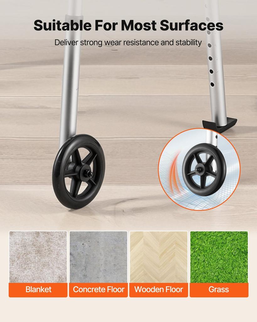 Folding Walker, 2-Button Foldable Walker with Solid Wheels & 8-Level Adjustable Height, 159KG Loading Lightweight Aluminum Mobility Walking Aid,