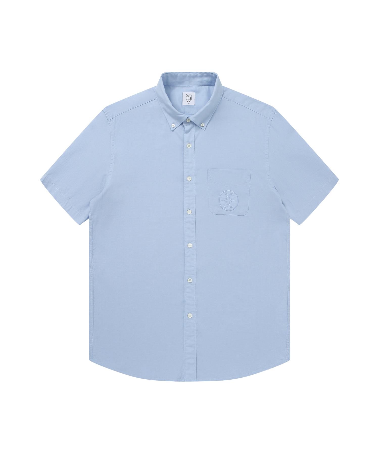 Soru Tencel Linen Emblem Embroidered Short Sleeve Shirt_Sky Blue L