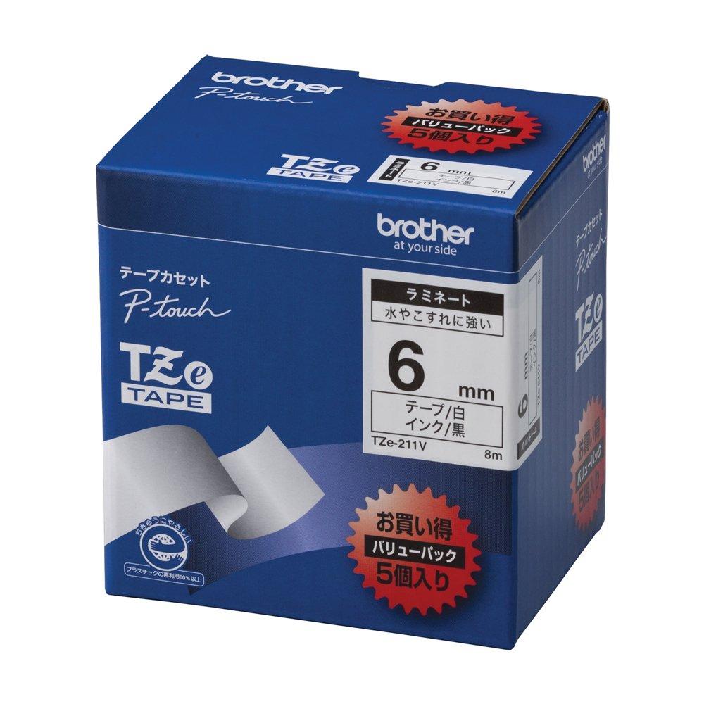

Laminated Tape 6mm width [Brother Genuine] P-touch TZe-211V, (Black text/White) білий
