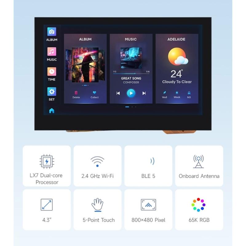 ESP32-S3 4.3inch Capacitive Touch Display 32bit LX7 Dualcore Processor Development Board, 800*480, 5-point Touch,