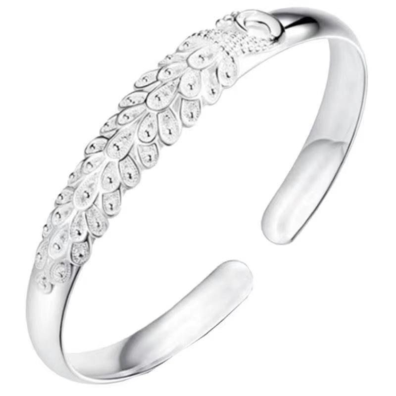S999 Silver Plated Peacock Carved Open Bracelet Women's Chinese Style Hundred Pagoda Fashion Simple Noble Consort Bracelet