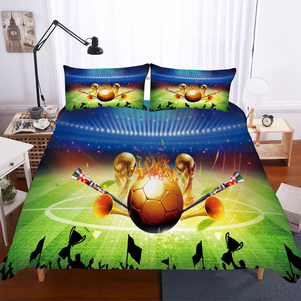 Microfiber Fabric Beddings Soccer Duvet Cover Sets For Boy Print Football Comforter Bedding Sets Three Piece Set Men Bedclothes