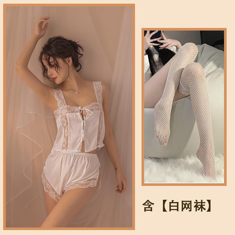 Sex Underwear Lace Set Passion Suspender Pajamas Uniform Transparent Ice Silk Thin Sao Temptation Two-piece Set