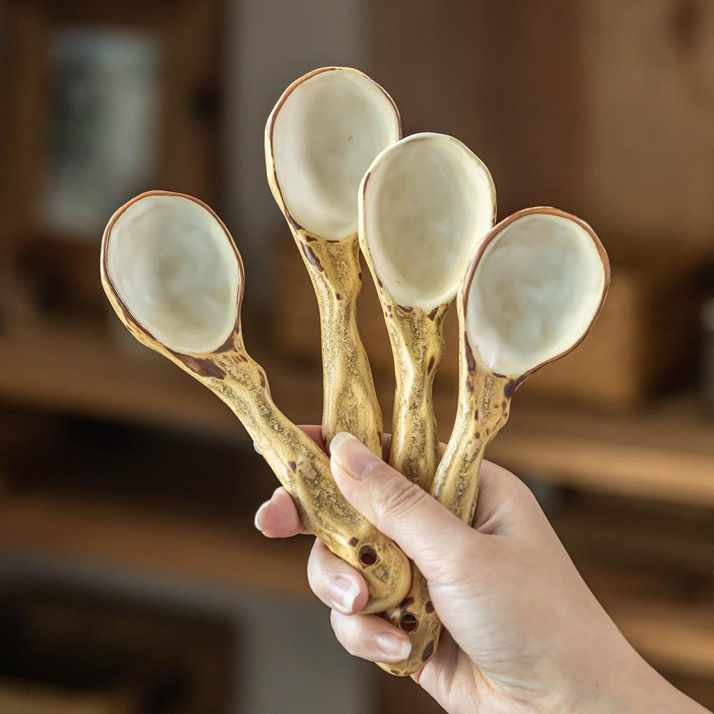 Good-Looking Spoon Ceramic Household Spoon Coarse Pottery Tableware Dessert Spoon Retro Handmade Spoon Small Spoon