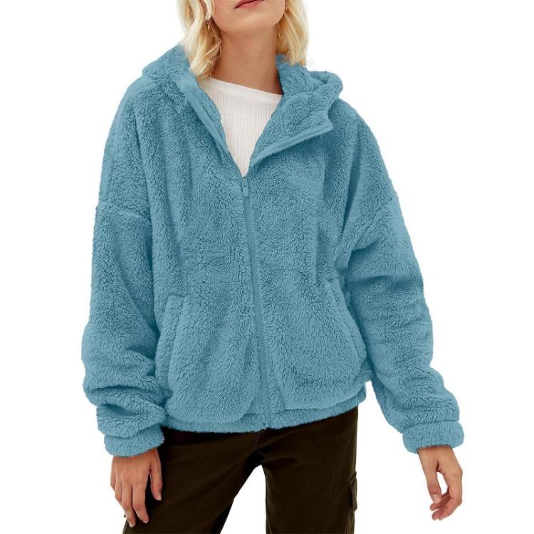 

Dark Brown XL Womens Soft Fleece Jacket Hooded Casual Overcoat with Pocket and Zipper Closure S(for 2-4kg) синий