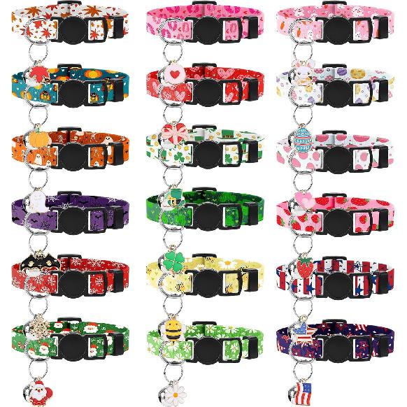 18 Pcs Holiday Cat Collars Valentines Cat Collars with Bell Adjustable Breakaway Kitten Collar with Plastic Buckle for Holiday Pet Cat