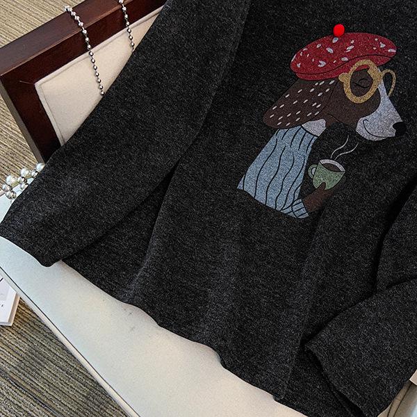 2025 Women's Versatile Round Neck Hoodie, Printed Little Dog, Plus Size, 300 Jin, Long Sleeve, Casual Pullover, Extra Large.
