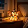 Fall Holiday Tabletop Decor Lighted Vintage Patchwork Ghost Halloween for Home Display Vintage-inspired Ghost Figurine with Jack O Lantern Soft LED