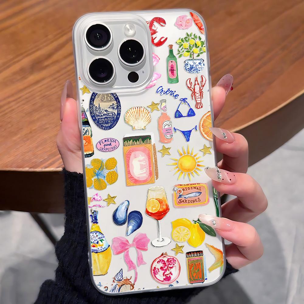 

Wine Seaside Holiday Theme Matte Clear Frosted Shockproof Phone Case for IPhone 16 15 14 Plus 13 12 11 7 8 Pro X XR Max 7 8 Plus iPhone 15 Pro