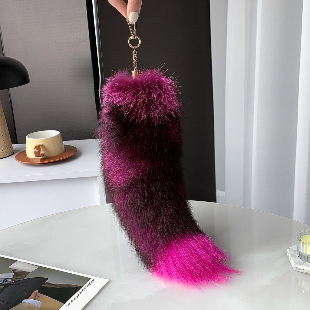 Echter Fuchsschwanz Schlüsselanhänger Wolfsschwanz Pelz Quaste Schönes Accessoire Länge 40 cm Autoschlüsselanhänger für Damen Ketten Geschenke
