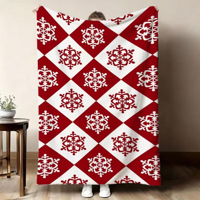 Red Plaid Ornament Sleigh Print Throw Blanket Home Lounge Reading Nook Guest Den Warm Blanket Bedroom Christmas Gifts