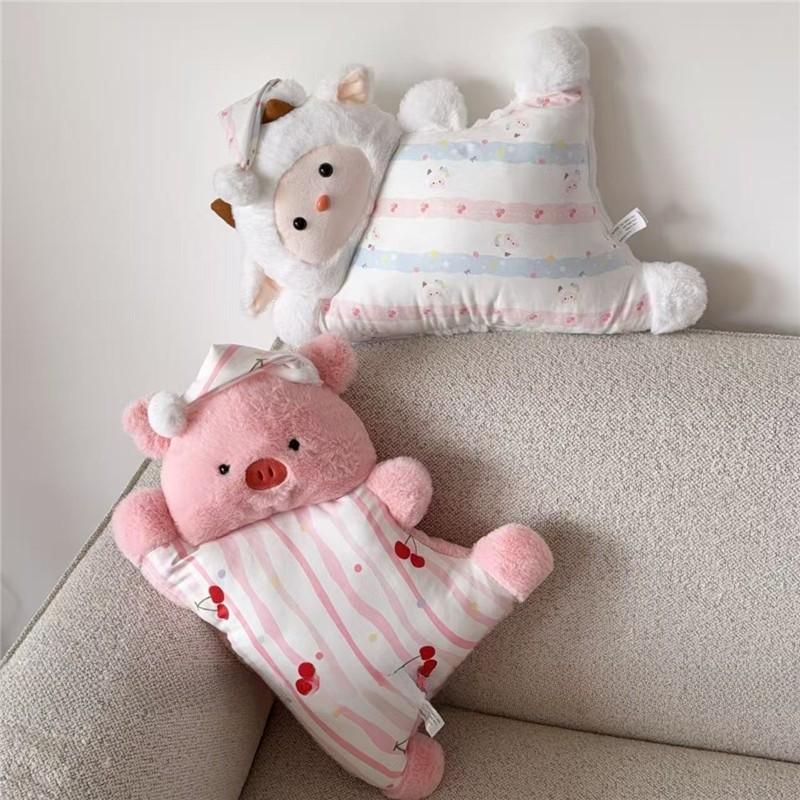 Cartoon Penguin Fox Plush Pillow With Embroidered Animal Design For Home Decor And Relaxation