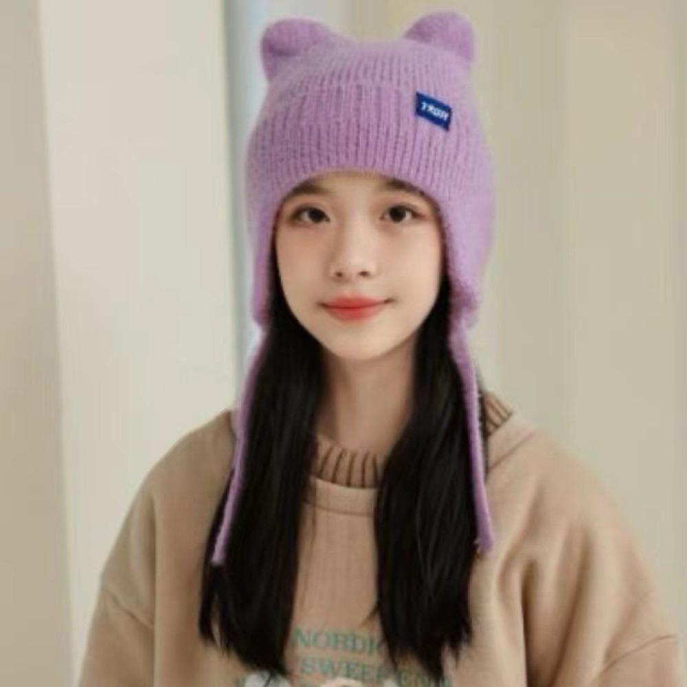 Warm Windproof Winter Hat Kpop Style Knitted Hat New Cute Cat Ear Earflap