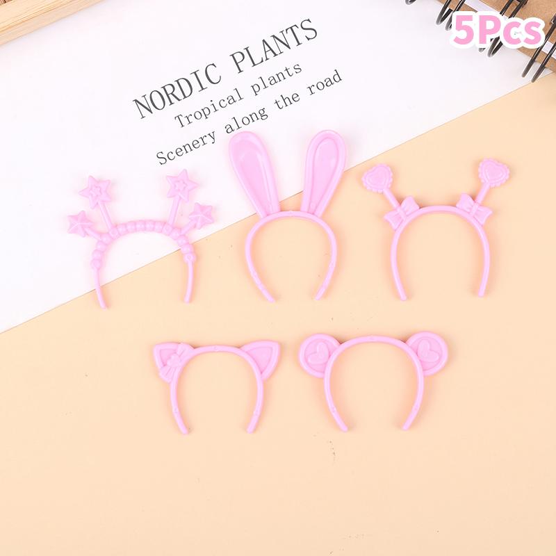 

5 шт. Миниатюрная повязка на голову для кукольного домика с ушками кролика/кошки/медведя, мини-аксессуары для волос для куклы 30 см розовый