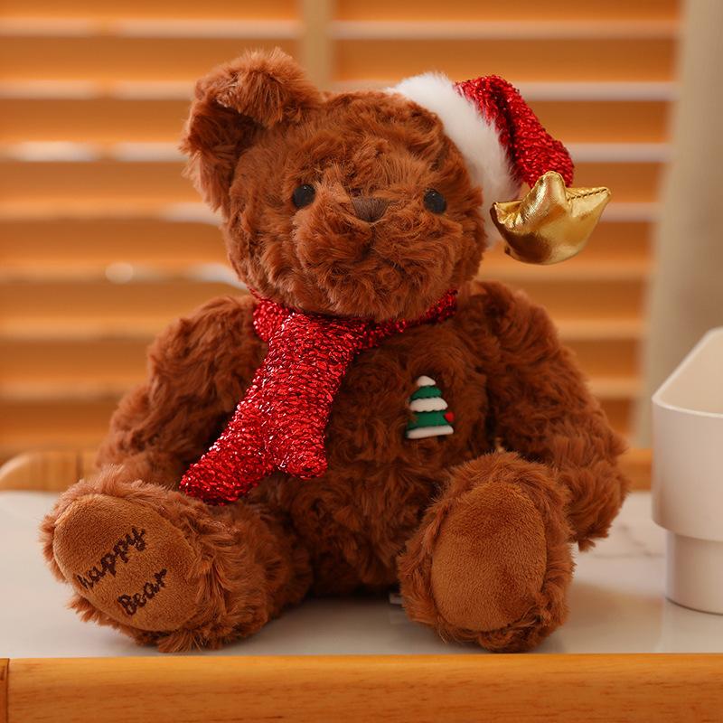 Christmas Bear Doll Christmas Cute Scarf Teddy Bear Plush Toy Doll Christmas Gift Girl