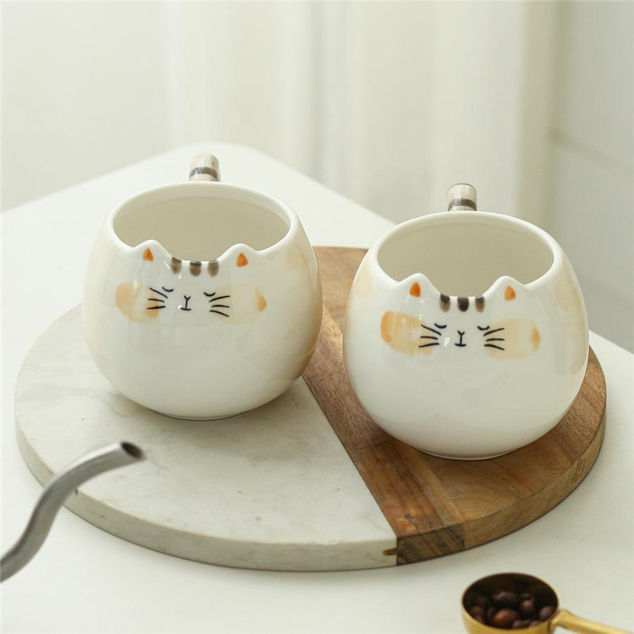 Hand-Painted Kitten Shape Design Ceramic Cup Coffee Cup Large Capacity Water Cup Milk Cup Household Breakfast Cup