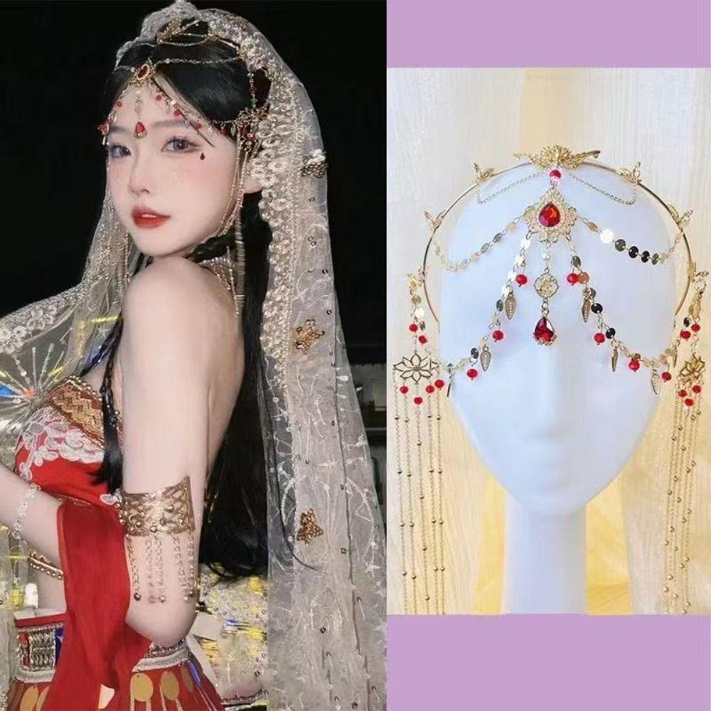 Rhinestone Necklace Earrings Set Ethnic Style Women Jewelry Suit Tassel Eyebrow Pendant  Wedding