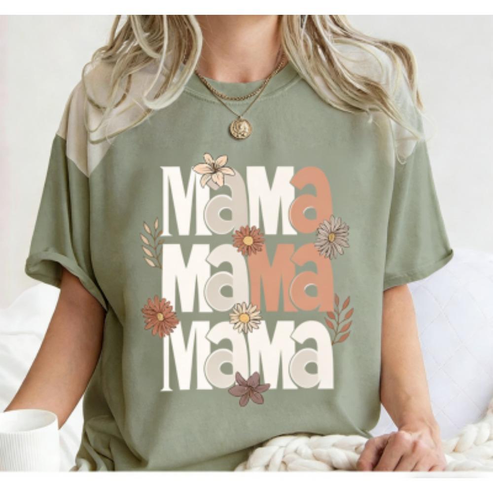 Fashion Funny Striped Flower Leopard Mama Letter Print Kids Short Sleeves T-Shirt Loose Casual Summer Outdoor Street Boy and Girl Tees Tops
