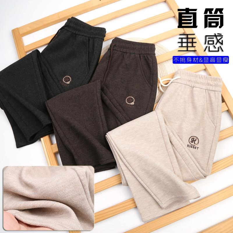 Fleece fashion mom pants new elastic waist middle-aged women's pants loose straight pants fashion lace-up women's pants