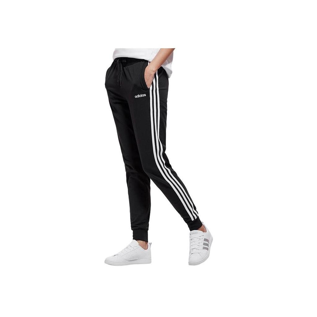 Adidas Striped Drawstring Knit Joggers Women Bottoms Black DP2377