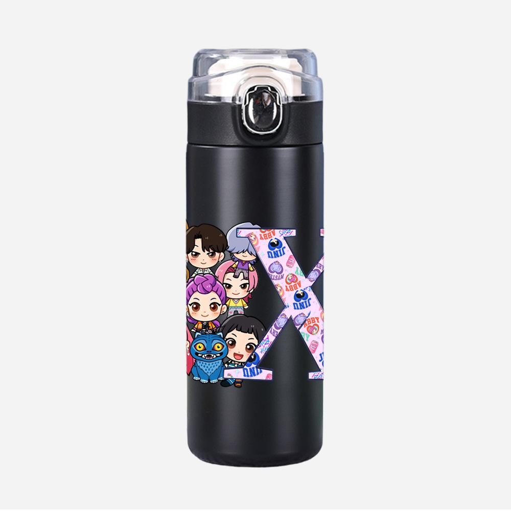26 English Letter K-Pop Demon Hunters Printed 400Ml Water Bottle Thermos Cup Portable Stainless Steel Leak Proof Camping Water Cup Kid Gifts