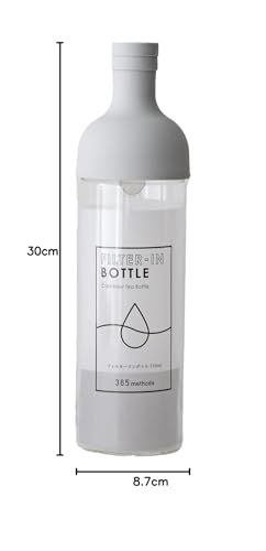 365Methods Hario 750ml Tea Press, Light Gray, Made in Japan, Filter-in Bottle for Hot Water, Dishwasher Safe, FIB-75-365LG-YY