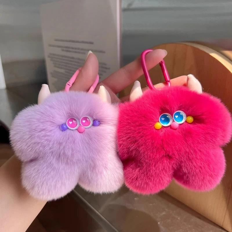 Imitation Otter Rabbit Fur Calf Keychain Fluffy Pompon Key Chain Trinket Lovely Keyring Bag Car Gift