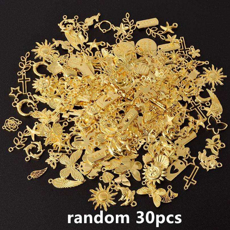Random Mix 10/20/30/50/100pcs Alloy Metal Charm Sun Moon Star Butterfly Cross Sea Animal Pendants For Jewelry Making Accessories