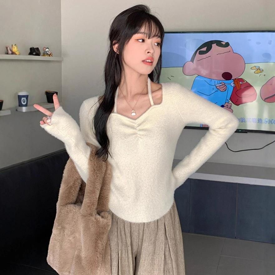 

Pure desire wind neck knitted sweater women s autumn and winter 2025 new slim and thin inner long sleeve one size fits all