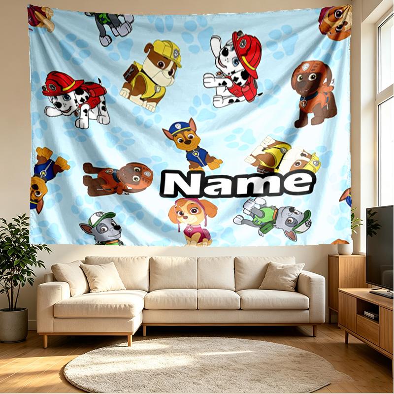 Custom Name Personalized PAW Patrol Print Tapestry, Wall Art Decor, Bedroom, Dorm, Apartment, LivingRoom, Party Backdrop, Gift for Birthday