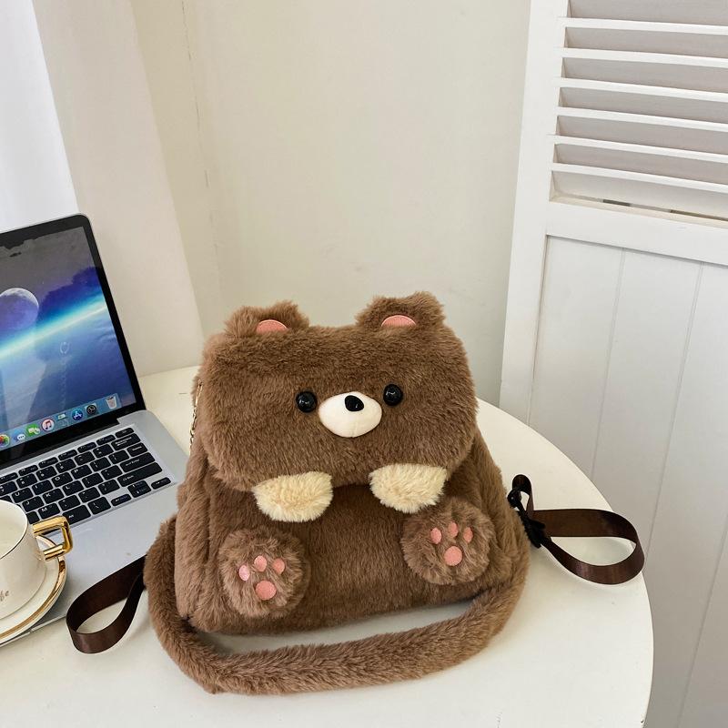 Niedlicher Mädchen-Doppelzweck-Rucksack, Schleife, Lamm-Puppentasche, Cartoon-Waschbär-Tier-Schräg-Umhängetasche