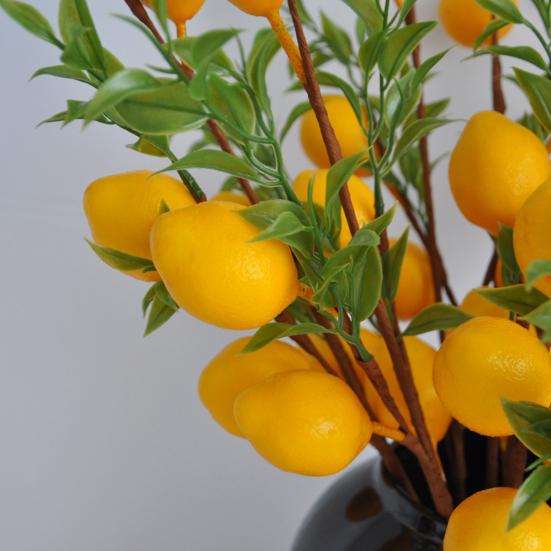 Artificial Lemon Branch with Green Leaves Fake Fruit Lemon Tree Decoration Lifelike Faux Greenery Stems for Home Dining Table Kitchen Decor