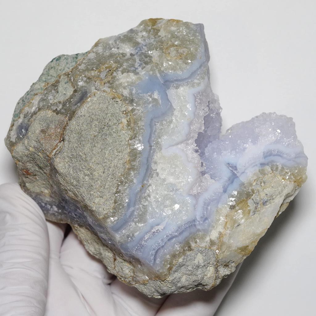 [N2 Stone Natural] Natural Mineral Blue Lace Agate Geode / Crystal | (31 | "One of a Kind" Approx. 398g, 96x81x47mm)
