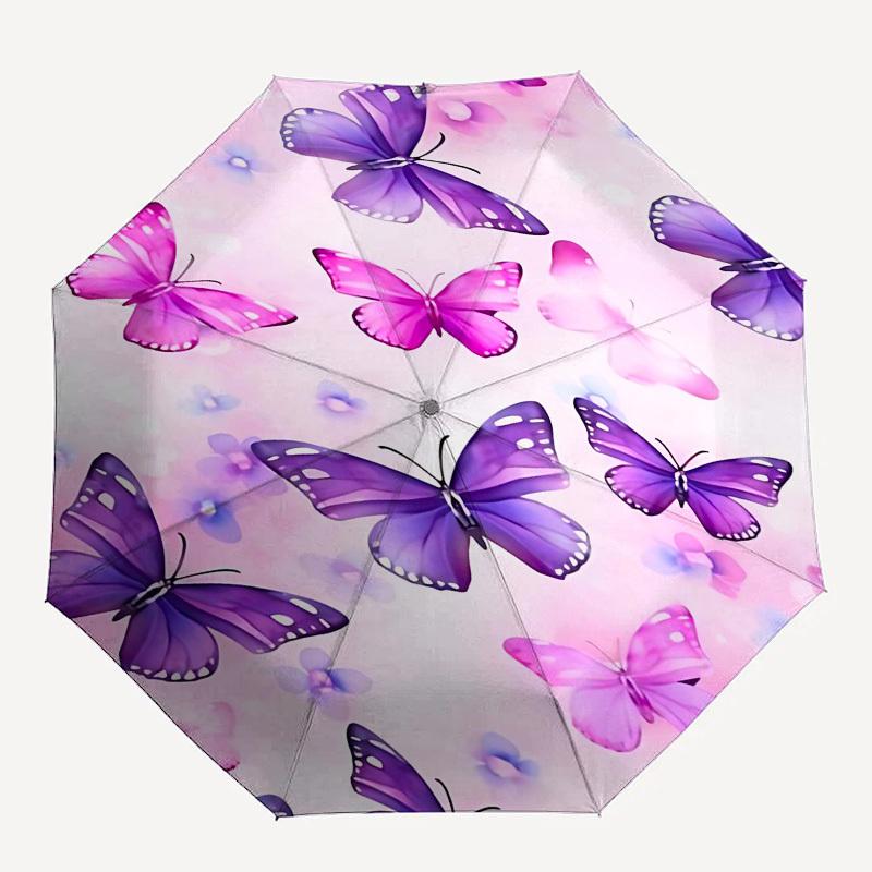 

1PC Butterflies Flowers Umbrella-8-Rib Reinforced Portable Folding Travel Suitable for All Seasons Outdoor Daily -Z0456
