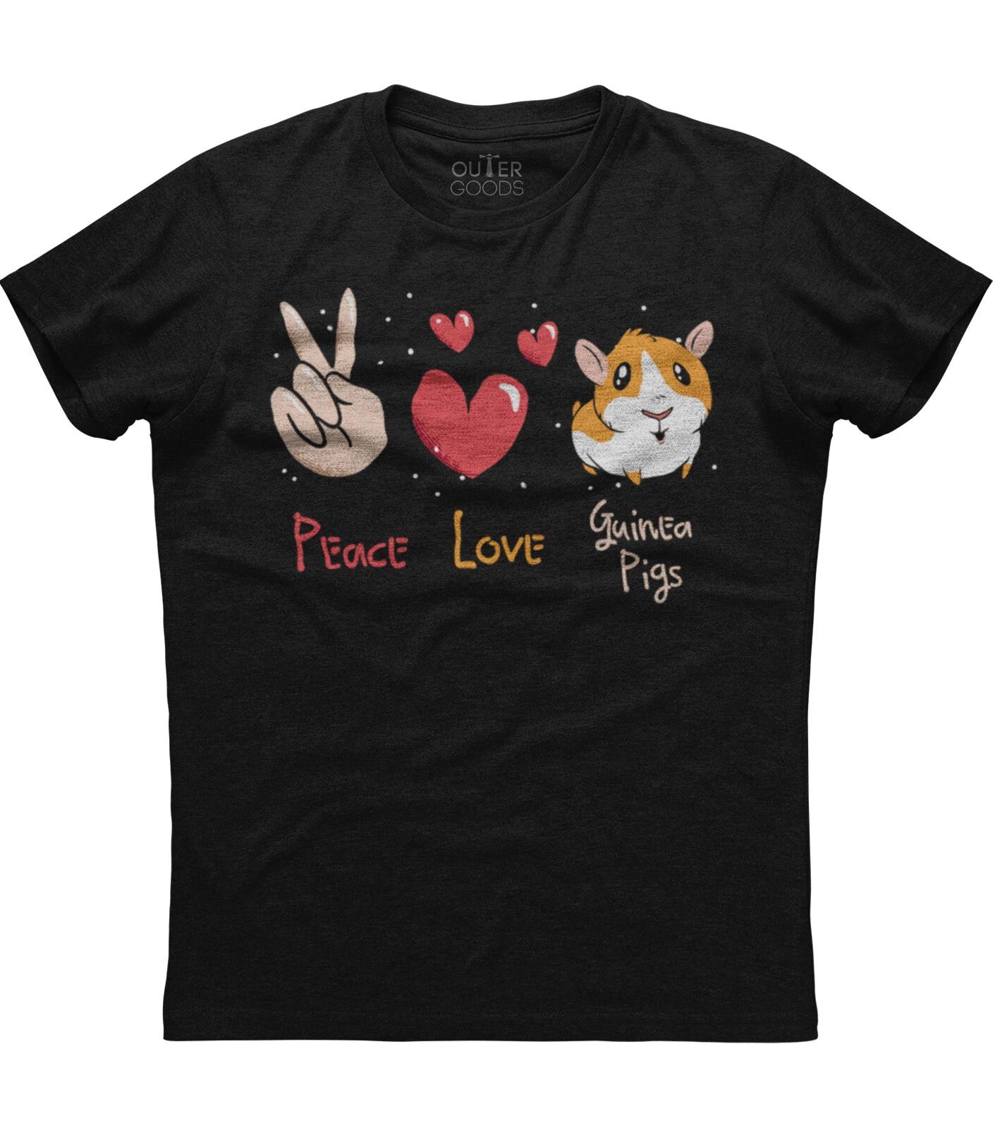 Peace Love Guinea Pigs Funny Gift Mens Short Sleeve Cotton New Black T-shirt 2XL