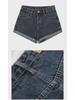 Korean High-Waisted Curled Denim Shorts - Women's Loose Black/Grey Wide-Leg Summer Pants