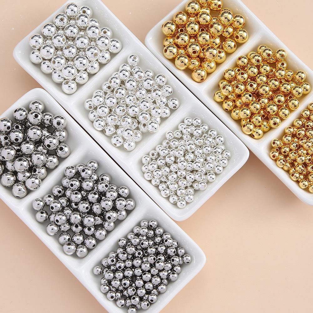Gold & Silver-Plated White K Acrylic Round Spacer Beads for DIY Jewelry Accessories